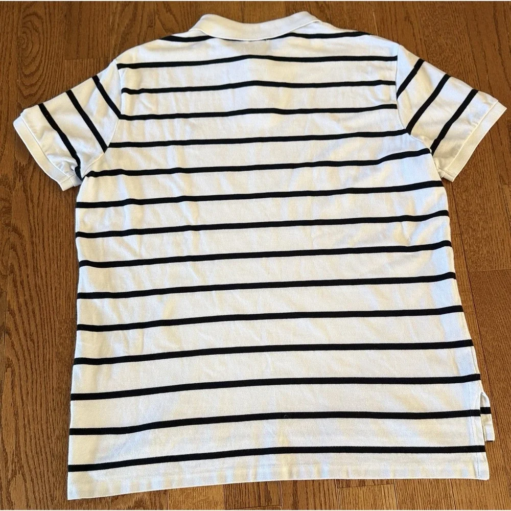 Polo Ralph Lauren Mens XL White Black Stripe Custom Fit Pique Polo Shirt Cotton